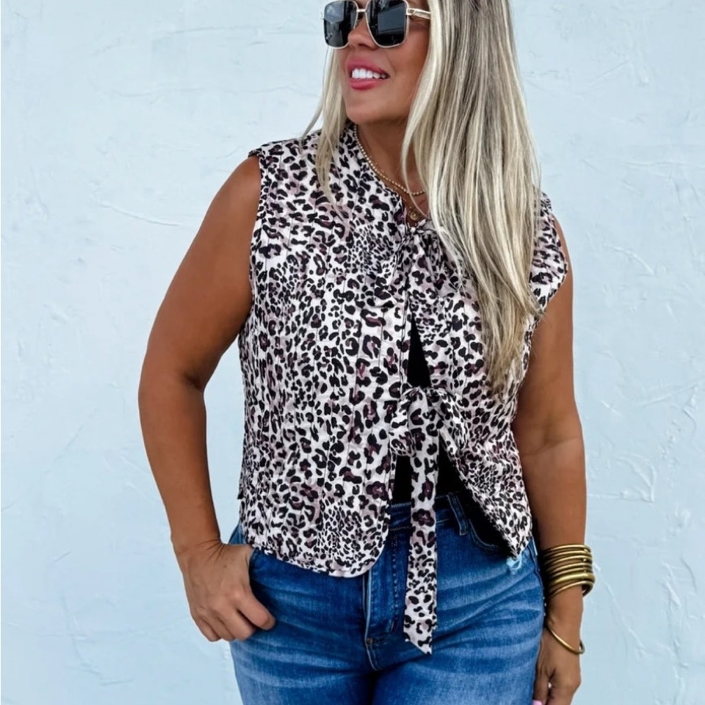 Women’s Leopard Print Tie-Front Vest - Brown/Black